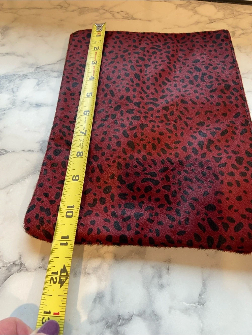 Sole Society Burgundy Leopard Print Zip Clutch with Gold Hardware